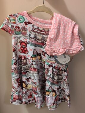 NWT Sugar Swan Bamboo 2t Dessert Print Perplum Set w/ Pink Polka Dot Shorts